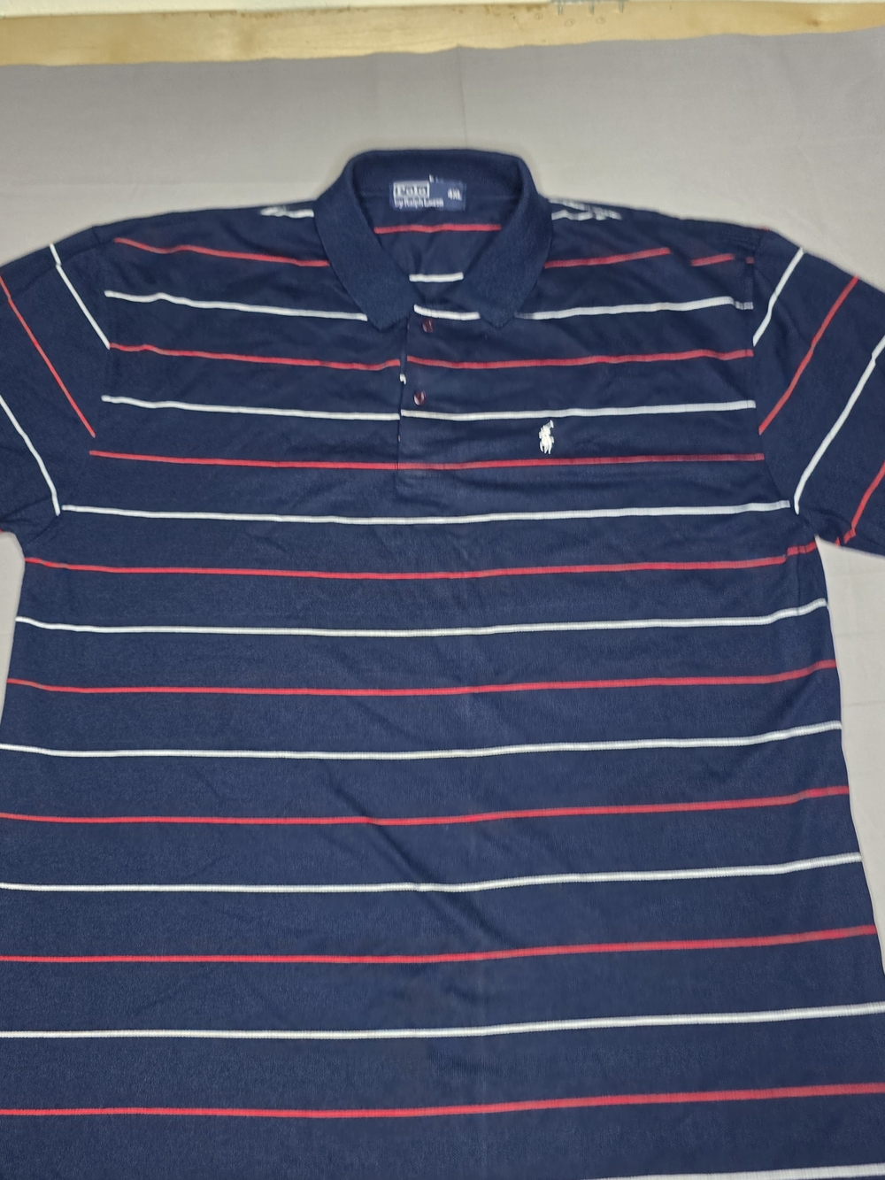 Polo Ralph Lauren Men's 4XL Navy Blue Red White Stripe Polo Shirt Big Tall Pony